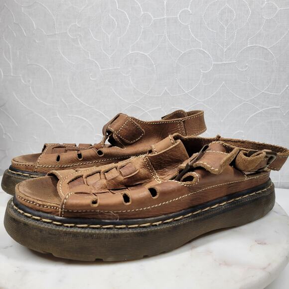 VTG Chunky Fisherman Sandals Mens @10 Brown Platform Soft Leather Open Toe Boho - Picture 2 of 16